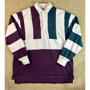 VINTAGE Izod Rugby Polo Color Block Long Sleeve Men Large 80’s 90’s Purple Green